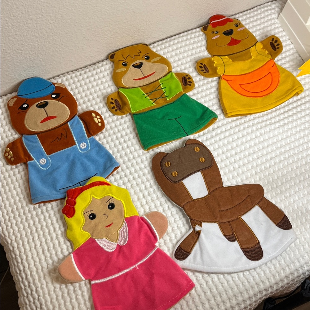 Colorful Goldilocks and 3 Bears Hand Puppets Set